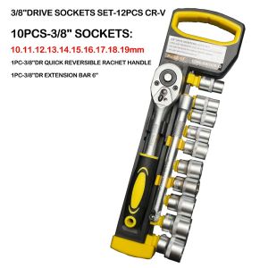 KEELAT 12PCS 1/2" 3/8" High Torque 12 Piece Socket Ratchet Wrench Car Repair Motorcycle Repair Tool Hardware Repairing