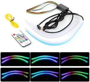 Lampu LED Alis Slim Flexible 30CM 45CM 60CM Remote RGB Sein Jalan Running Motor Mobil 30 45 60 CM