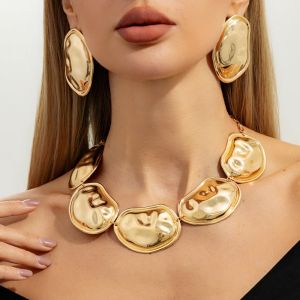 GENENIC Bohemian Style Necklace Earrings Set Alloy Geometric Women Jewelry Suit Delicate Punk Gold Silver Color Jewelry Set Women
