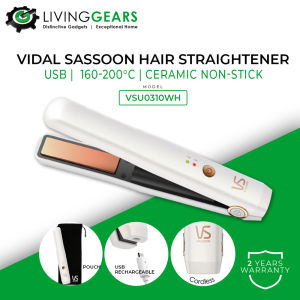 Vidal Sassoon USB Rechargeable Ceramic Non-Stick Hair Straightener (VSU0310WH) Korean Hairstyle Bang Curl Travel Size