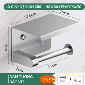 Lô giấy khay đựng giấy vệ sinh Waternymph C19 inox 304 dán tường tiện lợi