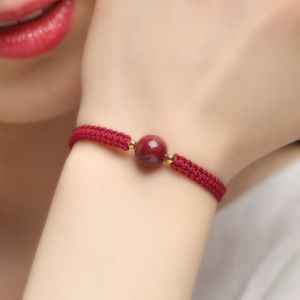 Lovely girls house Natural Purple Cinnabar Lucky Bead Handmade Red Rope Lucky Bracelet for Women Men Cherry Bracelets Size Adjustable