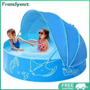 COD [Free Shipping] Summer Kids Pool with Sun Canopy Collapsible Design for Indoor Outdoor Water Fun and Easy Storage