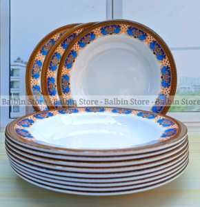 PROMO SPESIAL  SATU LUSIN PIRING MELAMINE LEBAR 23.CM MOTIF BATIK LIST EMAS KUALITAS FOOD GRADE