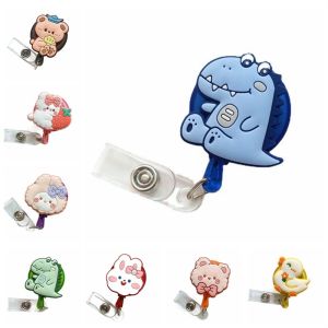 GIORGIONE Dinosaur Nurse Badge Reel Cartoon Animals Bear Rabbit Easy Pull Buckle Creative ID Card Retractable Badge Holder Office School Supplies