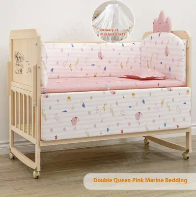Baby Cot Solid Wood Splicing Large Baby Bed Movable Baby Crib Newborn Multi-Functional Childrens Crib