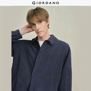 Giordano Men Lyocell blend pleated back hem long sleeve shirt Free Shipping 18046807