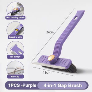 3 in 1 Bathroom Cleaning Brush with Long Handle - Gap Brush Floor Brush and Scraper for Bathroom