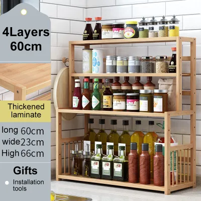 Bamboo Kitchen Storage Rack Multi-Tier Countertop Organizer Spice Shelf with Cutting Board Holder