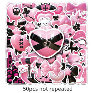 50PCS Cartoon 3D Black Pink Ins Style Sticker Cute Creative Girly Heart Graffiti Waterproof Decorative Suitcase  Car Motorcycle Helmet Motorcycle Sticker