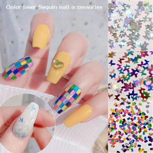 Nail Art Laser Butterfly Sequins Glitter Rectangle Colorful Sparkly Holographic Silver Flakes DIY Nail Art Decorations Manicure