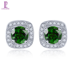 Lohaspie Jewelry Bông Tai Dạng Hạt Bằng Bạc Thật Với Đá Bông Tai Diopside Chrome Tự Nhiên Bông Tai Đá Quý Màu Xanh Lá Cây Cho Phụ Nữ Trang Sức Quà Tặng Giáng Sinh