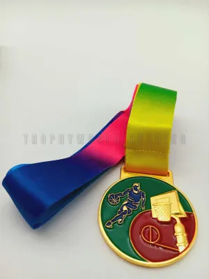 BASKETBALL COLORED PREMIUM LACE MEDAL 5CM GOLD/SILVER/BRONZE (CUSTOMIZE AVAILABLE)