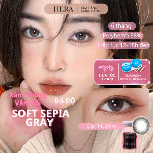 Lens Hera Xám Thông Vân Nổi 0 - 6 Độ SOFT SEPIA GRAY Nhập Khẩu Hàn Quốc Kính Áp Tròng Cận 6 Tháng