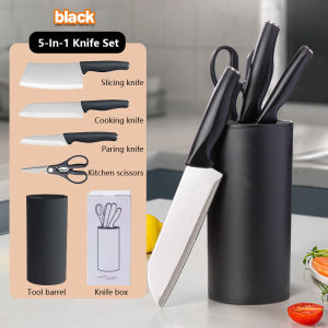 【✅SG stock】5 in 1 Knife Set with Holder Stainless Steel Kitchen Scissors and Fruit Knife