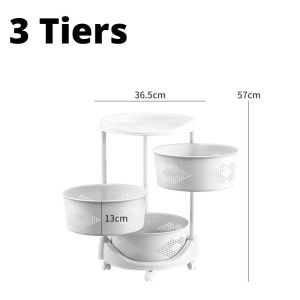 Kitchen Storage Cart / Space Saving Home Organizer / Storage Basket Rack with Rotating Basket