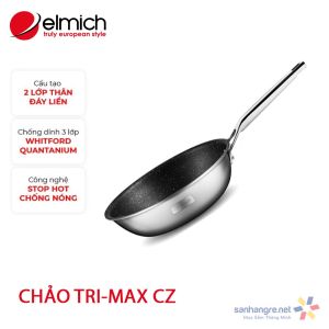 Chảo Inox 304 liền khối chống dính vân đá tự nhiên Elmich Trimax CZ size 20cm/24cm/26cm/28cm dùng bếp từ