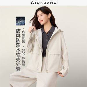 Giordano Beau Monde Women Softshell fleece-lined hooded windbreaker Free Shipping 13376764