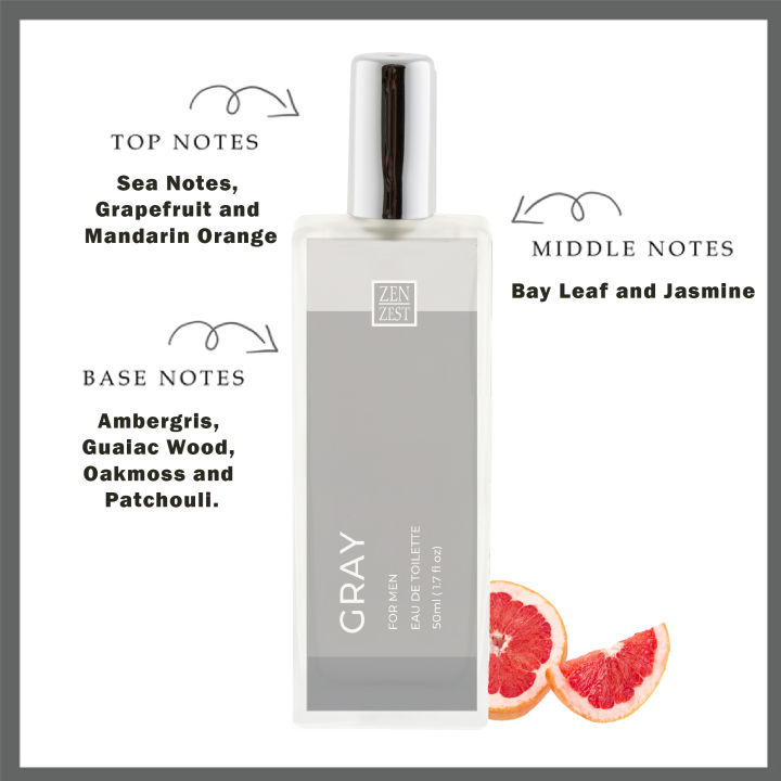 Zen Zest OilBased Eau De Toilette Perfume For Men 50mL GRAY Long