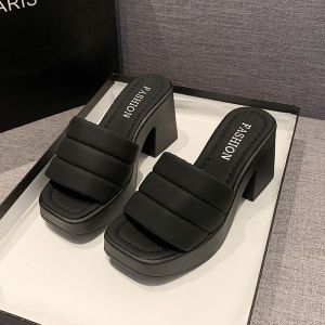 STOMPION Sandals For Women With Heels Thick-Sole Rubber Slippers One-Strap Slippers Wedge Heel