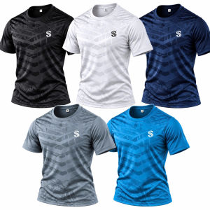 Combo 5 Áo thun nam cổ tròn co giãn 4 chiều – dập vân 3D – in logo chữ S