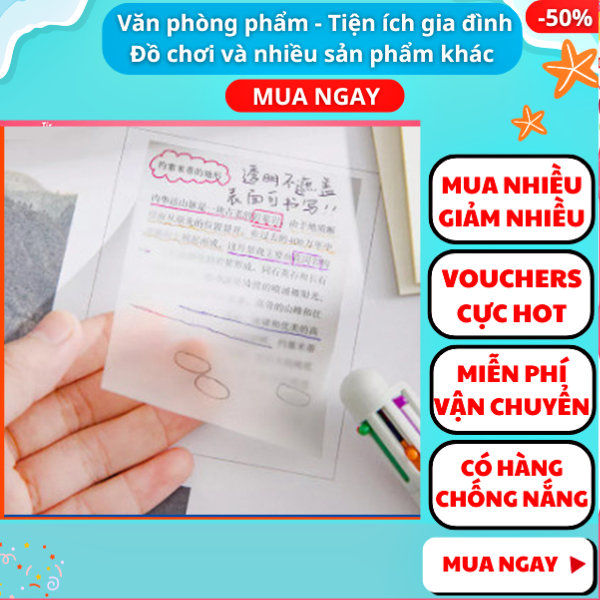 Giấy note trong suốt ghi chú đơn giản tự dính , 50 giấy note trong suốt ...