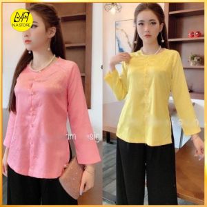 Đồ lam đi chùa nữ - Áo Bà Ba Lụa Gấm 2021 Dành Cho Phật Tử AL010+