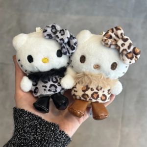 Kawaii Sanrio Hello Kitty Cartoon Leopard Print KT Plush Backpack Pendant Anime Girls Heart Cute Plush Doll Keychain Girl Gifts