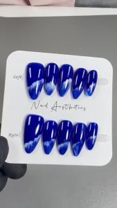 HANDMADE Almond Press On Nails Klein blue smudge nails Phototherapy Fake Nail Patch Artificial Nail Reusable