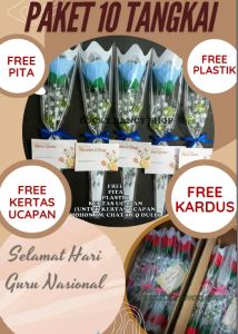 PAKET 10 TANGKAI BUKET BUNGA MAWAR BIRU MUDA FLANEL BUCKET ROSE PALSU DENGAN FLANNEL PLASTIK PITA TERMURAH