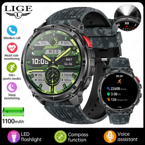 LIGE Smartwatch 2026 1.7" IPS HD screen 1100 mAh with Flashlight Compass Bluetooth Call and Notifications Heart rate monitoring IP68 Waterproof Sport Watches