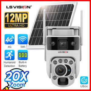 LS Vision UBOX 12MP 2 màn hình Wifi/4G Thẻ Sim Camera quan sát camera năng lượng mặt trời Zoom quang học 20x Bluetooth PIR + ai Báo động phát hiện hình người liên kết video kép tự động theo dõi ngoài trời đầy màu sắc nhìn trong đêm Máy ghi hình IP âm than