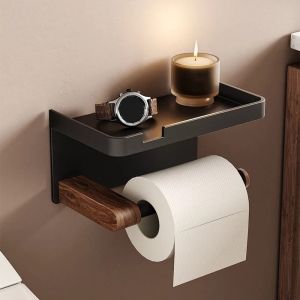 YUBAGUANB Space Aluminum Toilet Paper Holder Wall Mounted No Drill Tissue Paper Rack Vintage Space Saving Toilet Paper Dispenser Bathroom