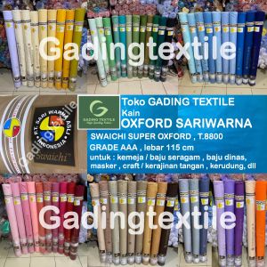 ( per 1 meter ) kain oxford sari warna sariwarna lebar 115 cm katun meteran bahan kemeja hem seragam sekolah pramuka kerja dinas pewarat dokter suster PDH PDL celana rok baju koko gamis tunik kaftan dress masker kerudung krudung jilbab hijab craft