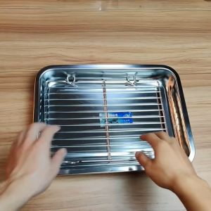 Stainless Steel Baking Grill Mesh Tray Plate Strainer Steaming Cooling Rack Oil Drain Holder Tray with Removable Rack