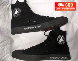 SEPATU HITAM POLOS FULLBLACK SEPATU SNEAKERS COWOK HITAM POLOS SEPATU