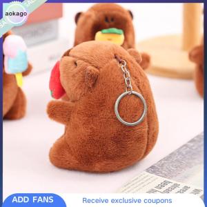 Aokago จี้การ์ตูน capybara ของเล่นตุ๊กตาตุ๊กตาสตรอเบอรี่แบบดึงเชือกสำหรับตกแต่งเดสก์ท็อปพวงกุญแจ