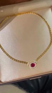Bellux S925 Silver Plated 18K Gold Necklace New Design Pigeon Egg Artificial Synthetic Red Ruby Candy Tank Chain Necklace