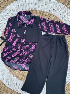 Setelan Anak Perempuan usia 5-10th motif barbie bahan rayon mix crincle