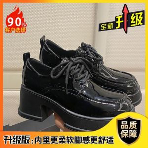 [Free Shipping] Womens Thick-Soled Loafers 2026 New Spring Collection Small Leather Shoes Black Shoes High Heels Womens Footwear.