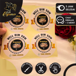 5-8 Arjuna Sticker Label Stiker Bahan Chromo Usaha Dimsum Free Desain Custom Uk. Sedang