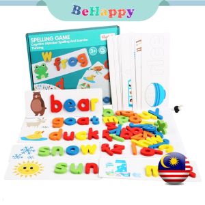 Ready Stock BeHappy Word Spelling Game English Alphabet | Wooden Letter Matching Learning Toys | Flash Card for Kids