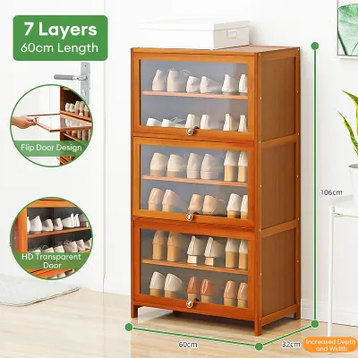 Bamboo Shoes Cabinet Shoe Rack Organizer Shoe Cabinet Bamboo Brown Acrylic Display 35+ Pairs Of Shoes Storage Wood