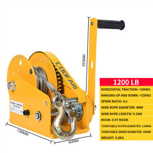 Tời quay tay nhập khẩu tự hãm tải 1200 lbs (540kg) & 2600 lbs (1170kg) - Ròng rọc 300kg Cáp 5m & 10m - Chất lượng cao Giá hợp lý