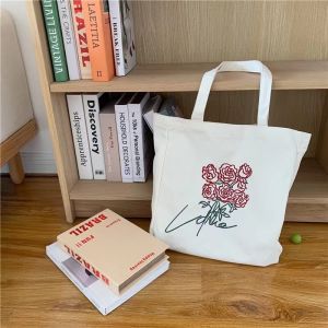 Ready Stock Korea White Beige Pink Yellow Green Blue Tote Canvas Bag Student School Women Shoulder Casual Simple Girl Boy Comfortable Modern Classic Cute Pretty Cozy Ikea