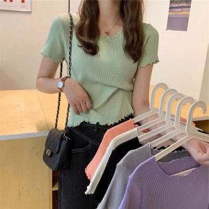 Aone(พร้อมส่ง/83005)ฤดูร้อน 2021 ใหม่เสื้อยืดไหมพรมแขนสั้นเสื้อยืดผู้หญิงสั้นอินเทรนด์ T-shirt