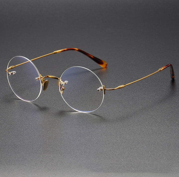 Round Frame Rimless Eyeglasses Pure Titanium Men Optical Eyewear  Replaceable Lens Vintage Glasses Women Spectacle