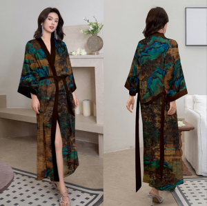 Yehury Long Robe Satin Silk Womens Bathrobe Print Belted Bridesmaid Robe Long Nightgown Plus Size Nightie