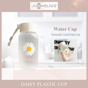 costel New 2024 Transparent plastic water bottle frosted minimalist daisy plastic cup creative frosted water bottle juice transparent bottle with portable rope travel tea cup