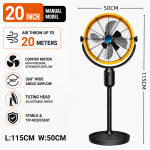 Midea PH Industrial Pedestal Fan Heavy Duty Copper Motor 5 Aluminum Blades for Shop Garage Workshop